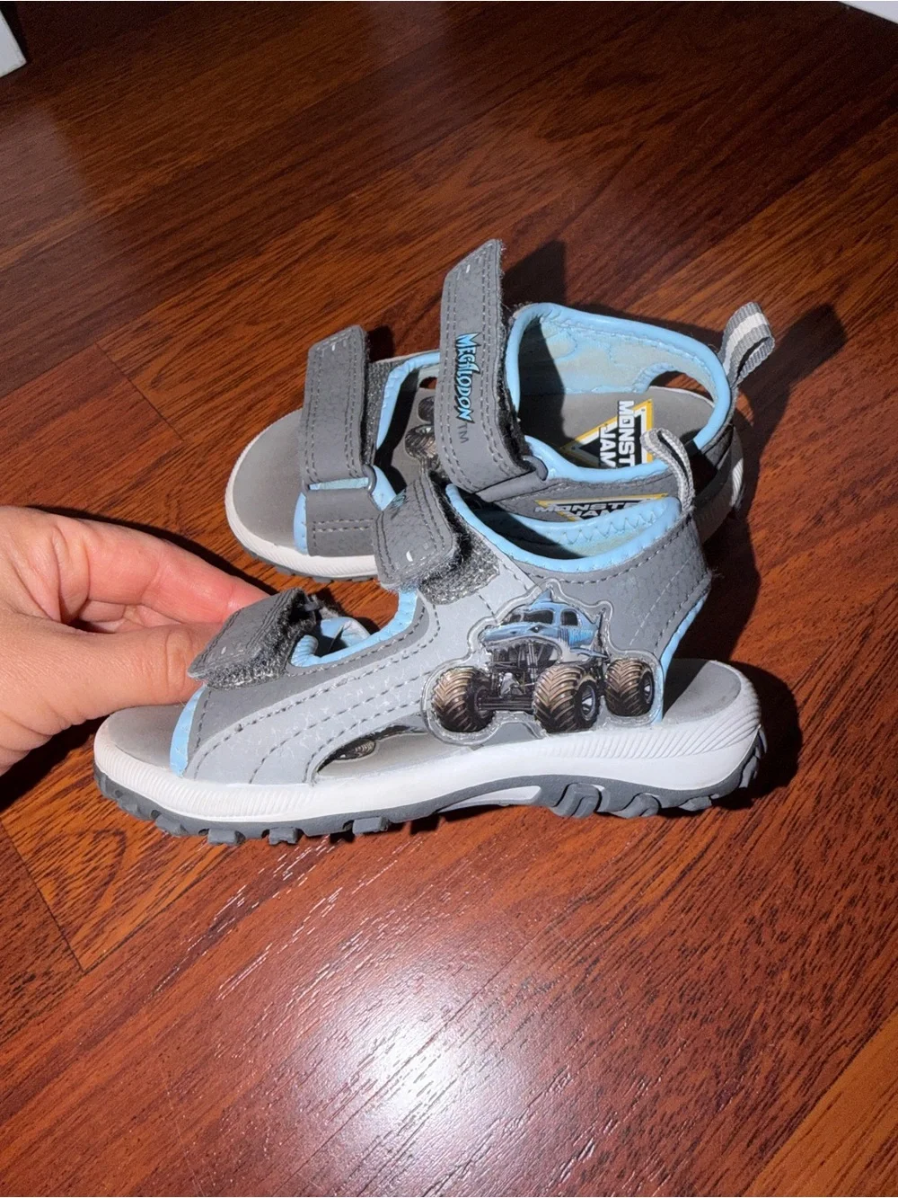 Kids' Gray and Light Blue Mega Claw Monster Truck Sandals